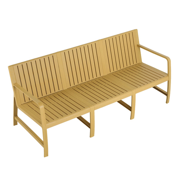 One-piece Indoor/Outdoor Three-seater Sofa, UV-resistant, Waterproof and Durable, Brick Yellow, 71.26*27.17*29.92in, Polypropylene