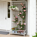 White Plant Holder,Metal Tall Plant Stand with Trellis and Hanging Bar,for Indoor Outdoor Use