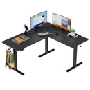 63'×55' Black L-shaped Electric Height Adjustable Corner Desk, Standing desk,Power outlet embedded in desktop. 3-height memory presets and child lock function. Ideal for home and office work, gaming