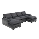 Modern U-shaped Sectional Sofa with Waist Pillows, 6-seat Upholstered Sleeper Sofa with Chaise Lounge in Velvet, 109.8*55.9', Gray