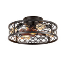 20' Flower Style Iron  Ceiling Fans With Remote Control, Bladeless Ceiling Fan 6 Speed Reversible with  Remote Control,Flush Mount Caged Ceiling Fan for Bedroom, Living Room--NOT Included Bulbs