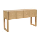 Geometric Carved Console Table with 3 Soft-Close Drawers, Fluted Leg Details, Light Brown Pine Wood, Entryway Sofa Table, 54.9 x 14.7 x 31 inches