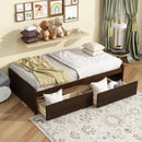Twin Size Bed with 2 Drawers, Solid Rubber Wood Bed,Espresso