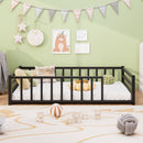 Twin Size Floor Bed, Low Profile Metal Platform with Heavy Duty Guardrails, No Box Spring Needed, Black