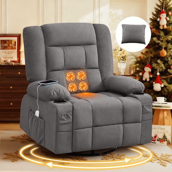 Kneading Massage Rocker Recliner Chair with 4-Point 3D Kneading Massage and Heat for Living Room with Rocking Function and 2 Cup Holders, USB Charge Port