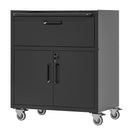 Sturdy Metal Tool Cabinet with Wheels for Garage - Black and Gray Heavy-Duty Storage with 1 Drawer and 2 Locking Doors