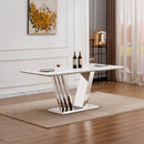 Marble Dining Table for 6 People, 70'' Rectangle Faux Marble Dining Table with Mirrored Finish Stainless Steel Base, Modern Large Size Marble Kitchen Table (Silver,White)(only table)