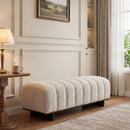 Indoor Dining Bench, Beige Faux Fur Fabric Bench with Rubber Wood Legs , 250lbs, Comfortable Seating for Dining Room/Living Area