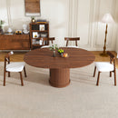 59' Extendable Oval Dining Table Set with 4 Walnut Chairs, 47-59' Rail-Free Expandable Table & 2-Tier Storage, PU Cushioned Solid Wood Chairs, Pedestal Base Kitchen Set for 4-6