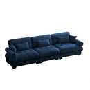 Modern Velvet 3 Seat Extra Large Sofa with Pillows, Cloud-Like Comfort, Blue