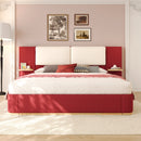 King Size Upholstered Platform Bed with Panel, Platform Bed Frame with Anti-Collision Soft Rounded Corners, Stable and Solid, No Box Spring Needed, Easy Assembly, Red