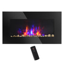 28.5' 1500W Electric Wall-Mounted Fireplace with Flame Effect, 7 Color Background Light, Black