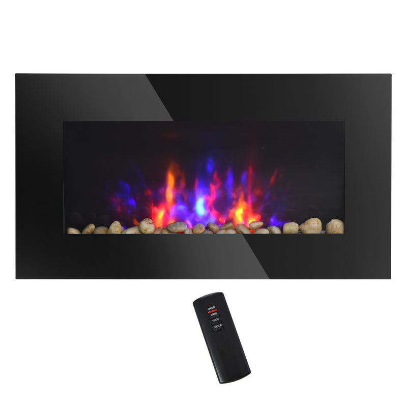 28.5' 1500W Electric Wall-Mounted Fireplace with Flame Effect, 7 Color Background Light, Black