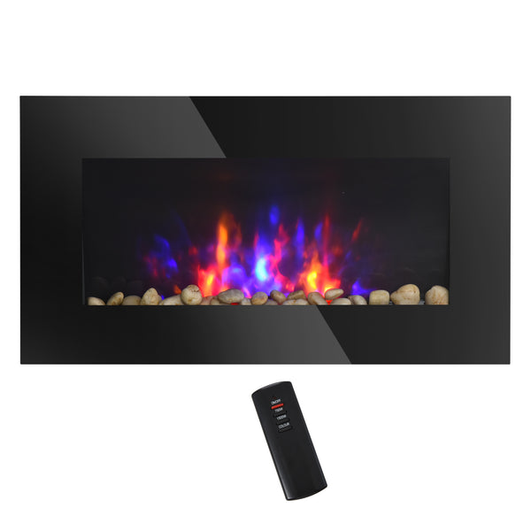 28.5' 1500W Electric Wall-Mounted Fireplace with Flame Effect, 7 Color Background Light, Black