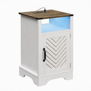 16' Wide White & Rustic Oak LED Nightstand with Charging Station & Storage - Engineered Wood with RGB Lighting and Built-in USB/AC Outlets