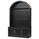 Farmhouse Fabric Arched Top Hall Tree with 5 Metal Hooks, All-in-One Mudroom Furniture with Adjustable Shelves, Mid-Century Fluted Door Entryway Bench with Wood Grain Finish for Hallway, Black