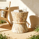 U_Style Hourglass shape Outdoor Side Table, Concrete Contemporary Lightweight Accent Table with Simulated stone texture , Outdoor Accent End Table for Livingroom, Garden,