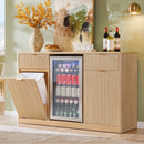 K&K 59' Coffee Bar Cabinet with Fridge Space & Tilt-Out Trash Cabinet, Mini Fridge Wine Cabinet with Storage/Charging Station, Fluted Buffet Sideboard with Glass Holder for Dining Room, Natural Oak