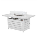 54.3 Inches Rectangular White Aluminum Propane Fire Pit Table with Stainless Burner, Lava Rock, Waterproof Cover