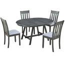 TREXM Modern Farmhouse 5-Piece Wood Dining Table Set with Extendable Round Table and 4 Chairs in Gray