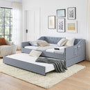 Full‑Size Daybed,Upholstered Convertible Daybed with Tufted Button Backrest, 3‑in‑1 Versatile Sofa Bed with Pull‑Out Trundle & Side Storage, Perfect for Compact Living-Dark Blue