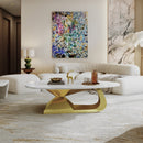 Modern Sintered Stone Tabletop Coffee Table with Stainless Steel Base - Elegant and Durable Living Room Centerpiece