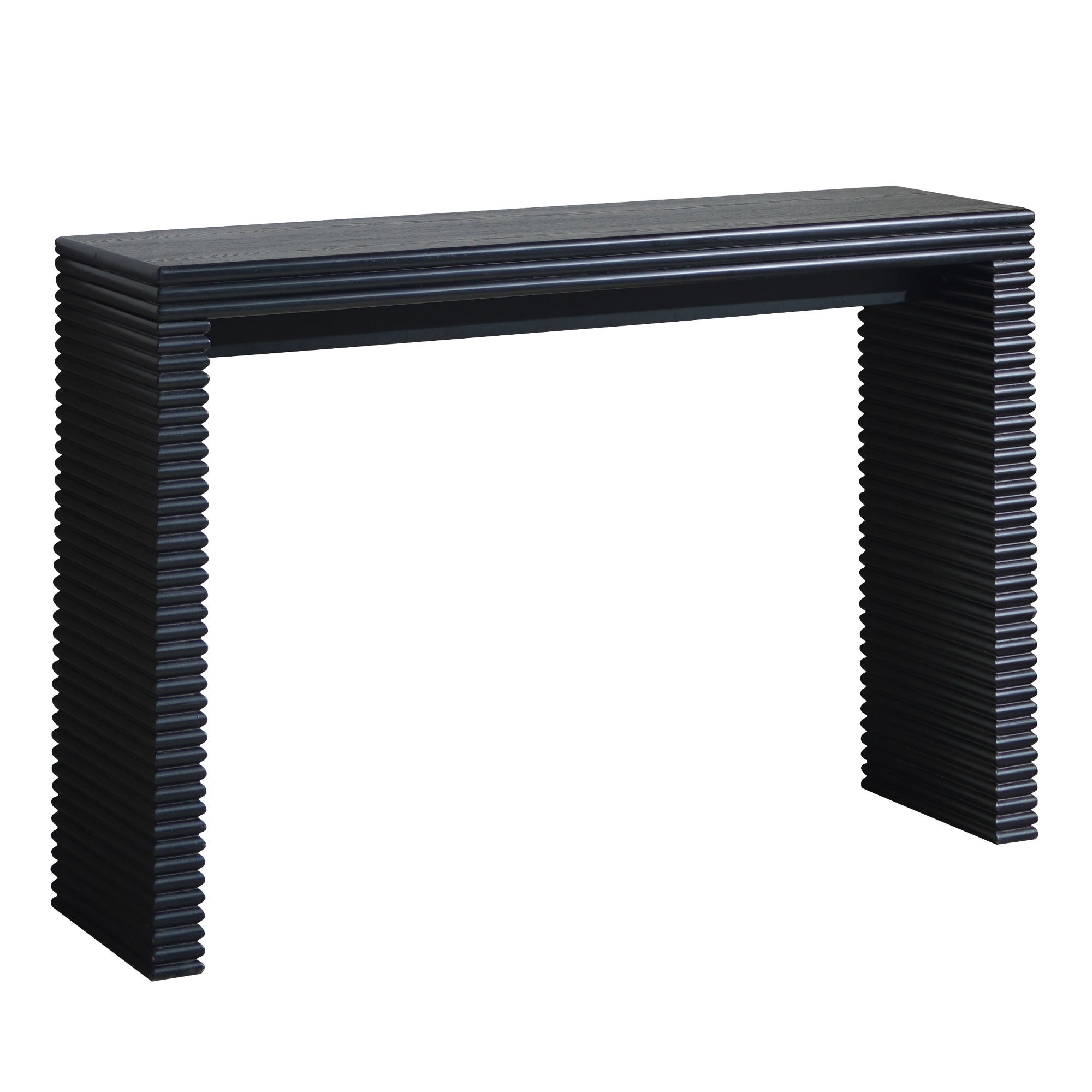 47' Modern black wood console table with ribbed legs