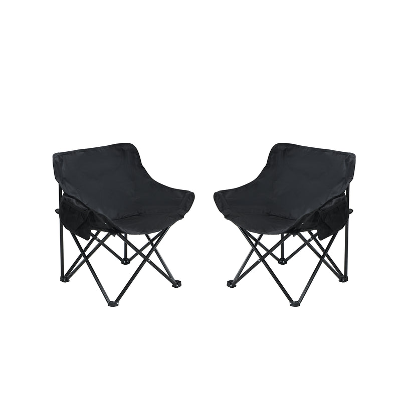 Outdoor Portable Folding Camping Chairs with Carry Bag in Black Polyester