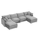 Modular U-Shaped Sectional Sofa, 4-Seater Comfy Cloud Couch in Grey Chenille Fabric, 130.7 Inch L-Shaped Layout with Movable Ottoman, DIY Reconfigurable Design