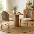 Farmhouse Dining Chairs Set of 2, Upholstered Kitchen Chairs Armless Iron Side Chair with rattan Backrest for Dining Room ,Restaurant,Brown