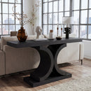 60' Black Console Table, Modern Narrow Sofa Table with Sculptural Curved Base, MDF with Real Wood Veneer Entryway Table, for Living Room, Hallway, Foyer, Black Oak