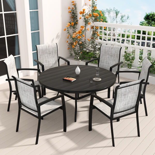 7 Pieces Patio Dining Set, Patio Furniture Set of 6 Patio Stackable Dining Chairs and 52.95' Outdoor Metal Round Table