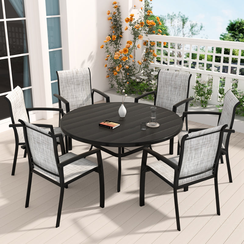 7 Pieces Patio Dining Set, Patio Furniture Set of 6 Patio Stackable Dining Chairs and 52.95' Outdoor Metal Round Table