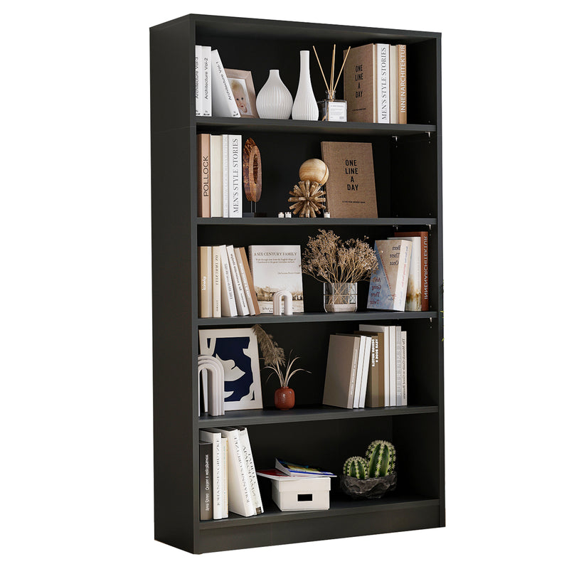 5 Shelf Modern Wood Bookshelf - 60 Inch Tall, Wide Manga & Bookcase for Bedroom & Living Room Library Bookcase