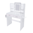 Elegant LED Mirror Vanity Dressing Table with Adjustable Lights, Drawers & Storage, White MDF, 27.56 x 15.75 Inches