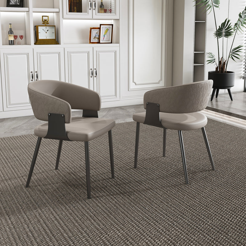 Dining Chairs Set of 2, Modern PU Leather Kitchen Chairs with Metal Legs - Ergonomic Armrests, Comfortable Sponge Cushion, Sturdy Frame for Dining Room, Breakfast Nook, Office-grey