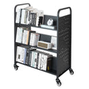 3-Tier Rolling Book Cart Double Sided W-Shaped Shelves Book Truck in Black