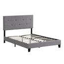 Queen Size Upholstered Platform Bed Frame with Button Tufted Linen Fabric Headboard, Wood Slat Support, Gray