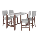 5-Piece Counter Height Dining Set, Faux Marble Bar Table with 4 Upholstered Chairs, Mid-Century Style for Kitchen or Small Spaces