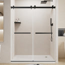 56-60' W x 72' H Frameless Double Sliding Shower Door, Premium 1/4' (6mm) Thick Tempered Glass With Explosion-proof Film, Stainless Steel, Matte Black