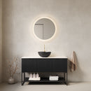 TULIO 48' Bathroom Vanity&Sink, Freestanding Bathroom Storage Cabinet with 3 Doors&Open Shelf, Black Bowl Ceramic Basin with Stone Pattern and Carrara White Sintered Stone Countertop, Black (New SKU3)