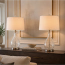 23' Modern Clear Water Glass Table Lamp with White Linen Shade and Polished Nickel Base (Set of 2)