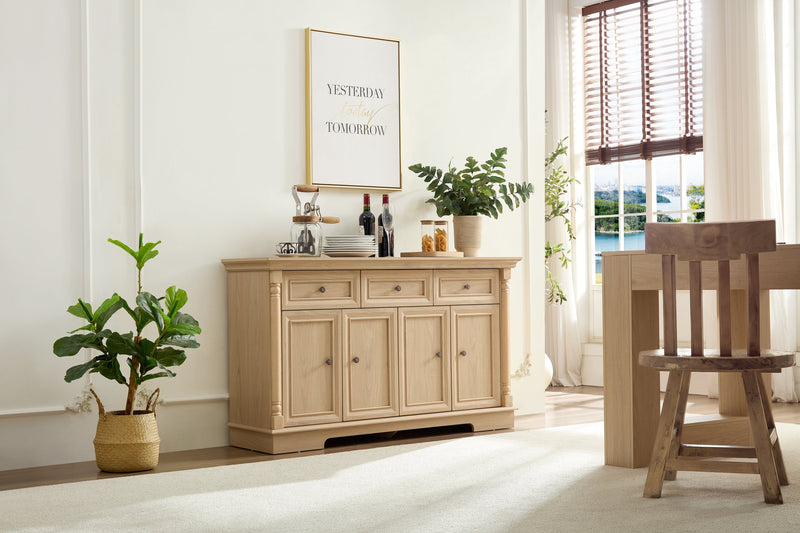 Farmhouse Style Kitchen Storage Cabinet, Large Wall Cabinet with Drawers and Doors in Roman Column Shape, Wooden Coffee Bar, Wine Cooler for Living Room Hallway