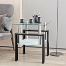 Modern Tempered Glass Tea Table Coffee Table End Table, Transparent/Black, Metal Leg, 17.72 x 17.72 x 20.5 inches