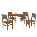 5PCs Rectangle Wooden Dining Table Set, Mid-Century Modern Kitchen Table and 4 Upholstered Chairs for Home, Saving Space