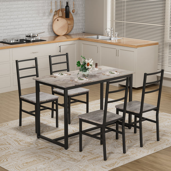 Dining Table Set for 4, 5 pieces Farmhouse Dinette Set with 4 chairs, Mid-Century Modern Dining Table and Chairs Set for Kitchen, Dining Room