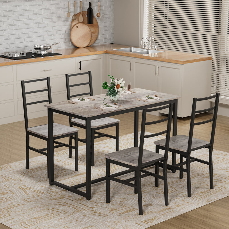 Dining Table Set for 4, 5 pieces Farmhouse Dinette Set with 4 chairs, Mid-Century Modern Dining Table and Chairs Set for Kitchen, Dining Room