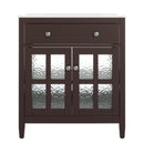 30' Bathroom Vanity with Ceramic Sink, Adjustable Shelf & Tip-Out Tray, Solid Wood Legs, Silver Knobs, Soft Close Hinges, Dark Brown Finish