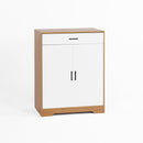 Freestanding Wooden Shoe Cabinet Organizer with Adjustable Shelves and Drawer in Natural & White Finish