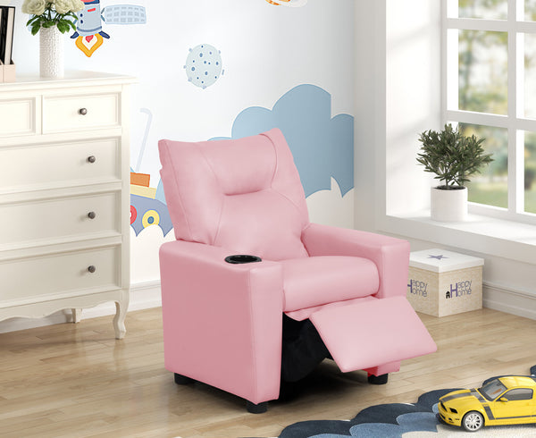 Perline 23'W Pink PVC Fabric Kids Recliner Chair with Cupholder